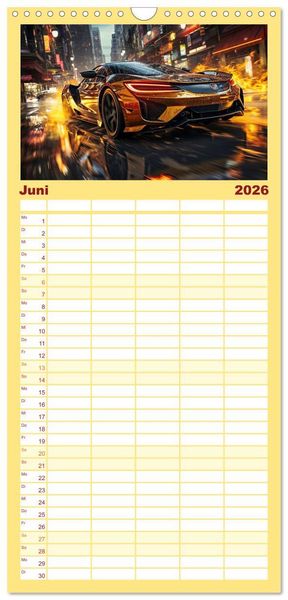 Produktbild: Familienplaner 2026 - Sportwagen Fantasien mit 5 Spalten (Wandkalender, 21 x 45 cm) CALVENDO
