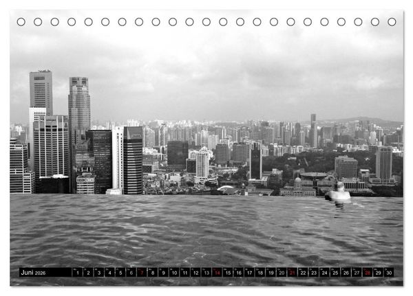 Produktbild: Singapur - Impressionen in schwarz - weiss (Tischkalender 2026 DIN A5 quer), CALVENDO Monatskalender