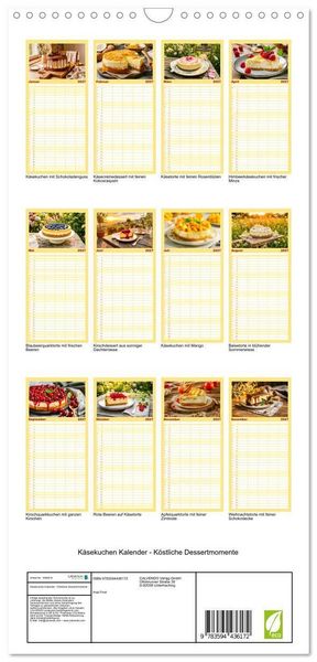 Produktbild: Familienplaner 2027 - K&auml;sekuchen Kalender - K&ouml;stliche Dessertmomente mit 5 Spalten (Wandkalender, 21 x 45 cm) CALVENDO