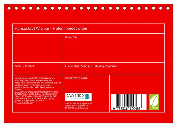Produktbild: Hansestadt Wismar - Hafenimpressionen (Tischkalender 2026 DIN A5 quer), CALVENDO Monatskalender