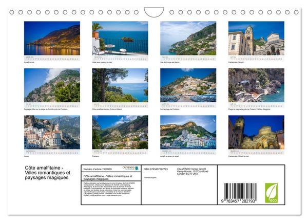 Produktbild: C&ocirc;te amalfitaine - Villes romantiques et paysages magiques (Calendrier mural 2026 DIN A4 vertical), CALVENDO calendrier mensuel