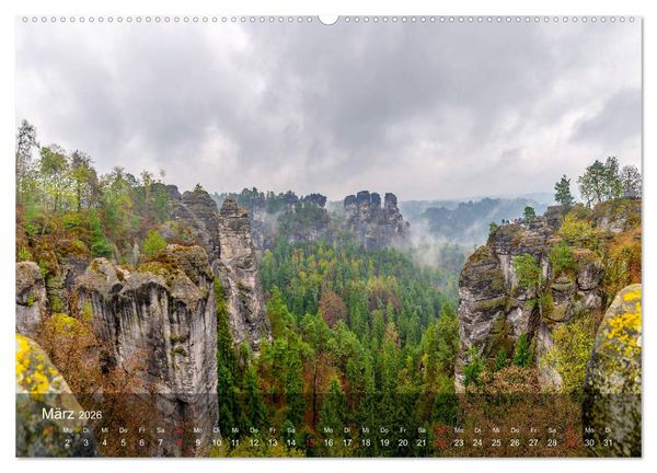 Produktbild: Elbsandsteingebirge - Rund um die Bastei (hochwertiger Premium Wandkalender 2026 DIN A2 quer), Kunstdruck in Hochglanz