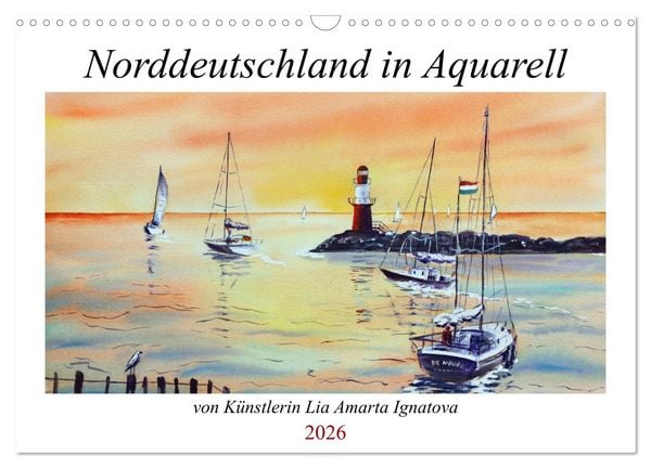 Norddeutschland in Aquarell (Wandkalender 2026 DIN A3 quer), CALVENDO Monatskalender