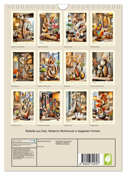 Produktbild: &Auml;sthetik aus Holz. Moderne Wohnkunst in eleganten Formen (Wandkalender 2026 DIN A4 hoch), CALVENDO Monatskalender