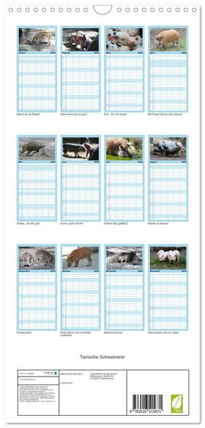 Produktbild: Familienplaner 2026 - Tierische Schweinerei mit 5 Spalten (Wandkalender, 21 x 45 cm) CALVENDO