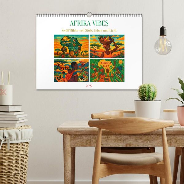 Produktbild: AFRIKA VIBES &ndash; Zw&ouml;lf Bilder voll Stolz, Leben und Licht (Wandkalender 2027 DIN A3 quer), CALVENDO Monatskalender