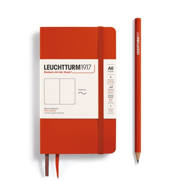 Produktbild: LEUCHTTURM1917 Notizbuch Pocket (A6), Softcover, 123 nummerierte Seiten, Fox Red, Blanko