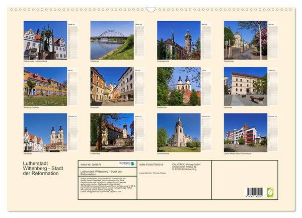 Produktbild: Lutherstadt Wittenberg - Stadt der Reformation (Wandkalender 2026 DIN A2 quer), CALVENDO Monatskalender