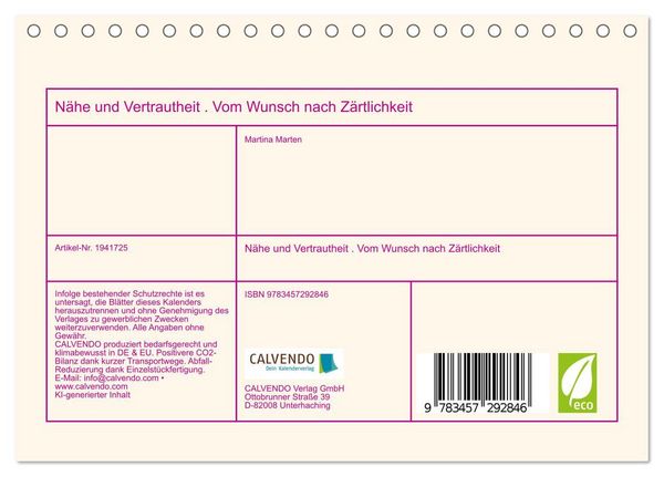Produktbild: N&auml;he und Vertrautheit . Vom Wunsch nach Z&auml;rtlichkeit (Tischkalender 2026 DIN A5 quer), CALVENDO Monatskalender