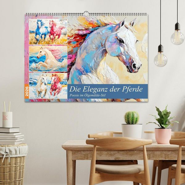 Produktbild: Die Eleganz der Pferde. Poesie im &Ouml;lgem&auml;lde-Stil (Wandkalender 2026 DIN A2 quer), CALVENDO Monatskalender