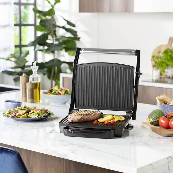 Produktbild: Princess 01.112425.01.001 Elektro Panini Grill Antihaftbeschichtung, Kontrollleuchte, klappbar Schwarz