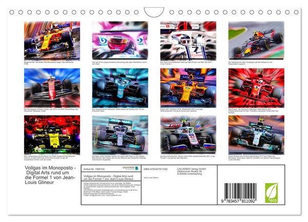 Produktbild: Vollgas im Monoposto - Digital Arts rund um die Formel 1 von Jean-Louis Glineur (Wandkalender 2026 DIN A4 quer), CALVENDO Monatskalender