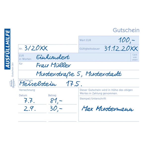 Produktbild: AVERY Zweckform Gutschein mit Blaupapier blau DIN A6 quer 100 Blatt