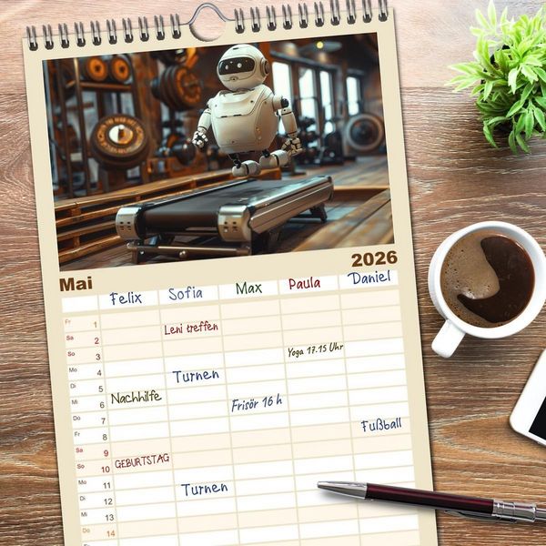 Produktbild: Familienplaner 2026 - Neues aus dem Roboter Sport Club mit 5 Spalten (Wandkalender, 21 x 45 cm) CALVENDO