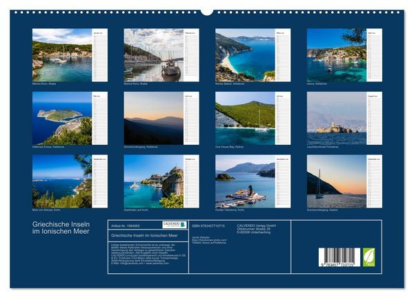 Produktbild: Griechische Inseln im Ionischen Meer (hochwertiger Premium Wandkalender 2026 DIN A2 quer), Kunstdruck in Hochglanz