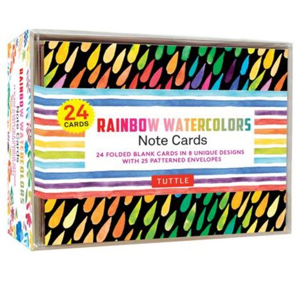 Rainbow Watercolors Note Cards, 24 Blank Cards
