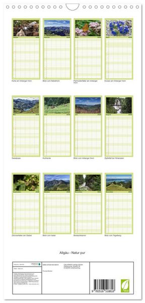 Produktbild: Familienplaner 2026 - Allg&auml;u - Natur pur mit 5 Spalten (Wandkalender, 21 x 45 cm) CALVENDO
