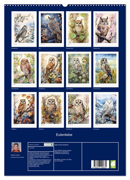 Produktbild: Eulenliebe (hochwertiger Premium Wandkalender 2026 DIN A2 hoch), Kunstdruck in Hochglanz