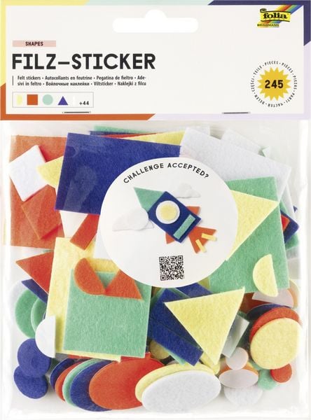 Produktbild: Folia Filz-Sticker FORMEN, 245 Teile selbstklebend, farbig sortiert