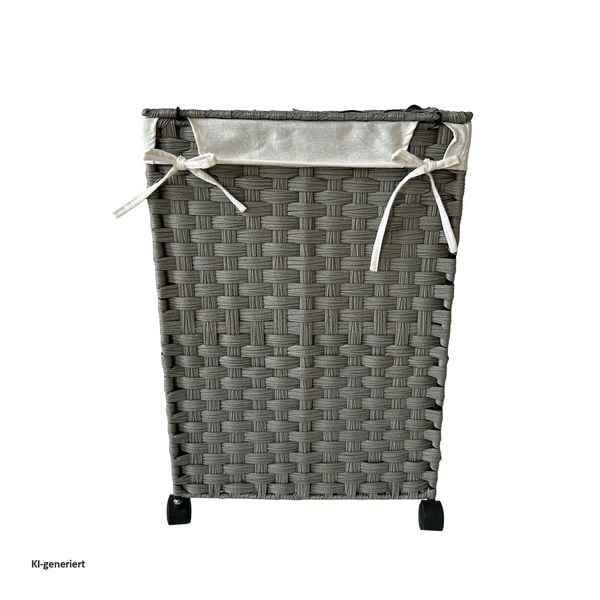 Produktbild: HTI-Living W&auml;schekorb Polyrattan 40 Liter Grau W&auml;schesammler mit Rollen