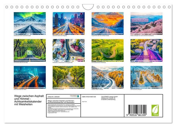 Produktbild: Wege zwischen Asphalt und Himmel - Achtsamkeitskalender mit Weisheiten (Wandkalender 2026 DIN A4 quer), CALVENDO Monatskalender