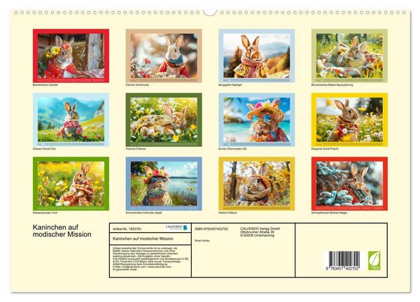 Produktbild: Kaninchen auf modischer Mission (hochwertiger Premium Wandkalender 2026 DIN A2 quer), Kunstdruck in Hochglanz