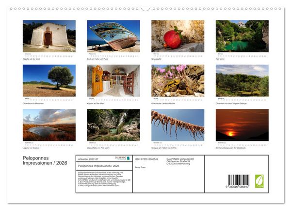 Produktbild: Peloponnes Impressionen / 2026 (hochwertiger Premium Wandkalender 2026 DIN A2 quer), Kunstdruck in Hochglanz