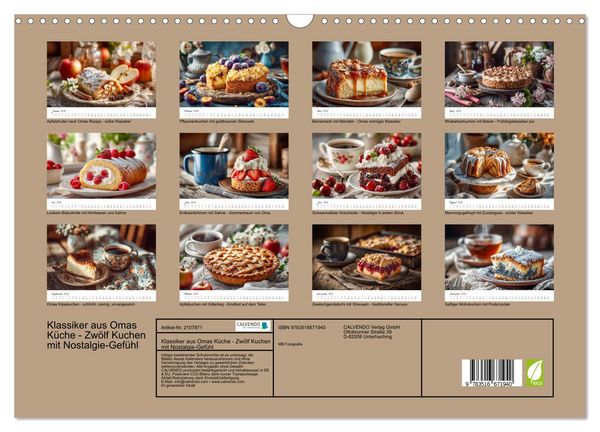 Produktbild: Klassiker aus Omas K&uuml;che - Zw&ouml;lf Kuchen mit Nostalgie-Gef&uuml;hl (Wandkalender 2026 DIN A3 quer), CALVENDO Monatskalender
