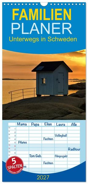 Produktbild: Familienplaner 2027 - Unterwegs in Schweden mit 5 Spalten (Wandkalender, 21 x 45 cm) CALVENDO