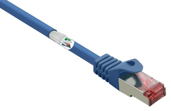 Produktbild: Renkforce RF-4981664 RJ45 Patchkabel CAT 6 S/FTP 2.00 m Blau mit Rastnasenschutz, vergoldete Steckkontakte, Flammwidrig 1 St.