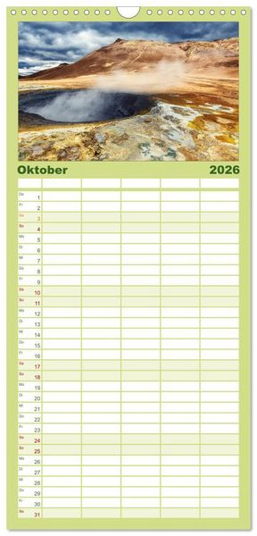 Produktbild: Familienplaner 2026 - Island - Spektakul&auml;re Landschaft aus Feuer, Wasser und Eis mit 5 Spalten (Wandkalender, 21 x 45 cm) CALVENDO
