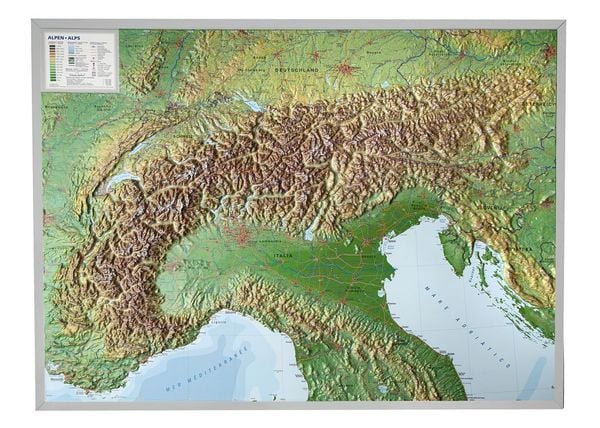 Georelief Alpen 1 : 1 200 000 Aluminium Rahmen