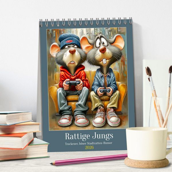 Produktbild: Rattige Jungs. Trockener, b&ouml;ser Stadtratten-Humor (Tischkalender 2026 DIN A5 hoch), CALVENDO Monatskalender