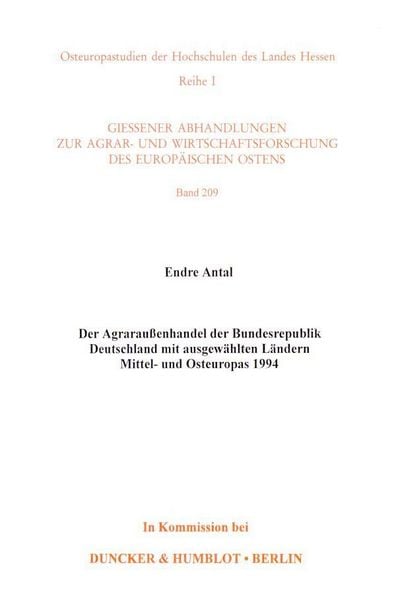 Produktbild: Der Agrarau&szlig;enhandel der Bundesrepublik Deutschland mit ausgew&auml;hlten L&auml;ndern Mittel- und Osteuropas 1994.