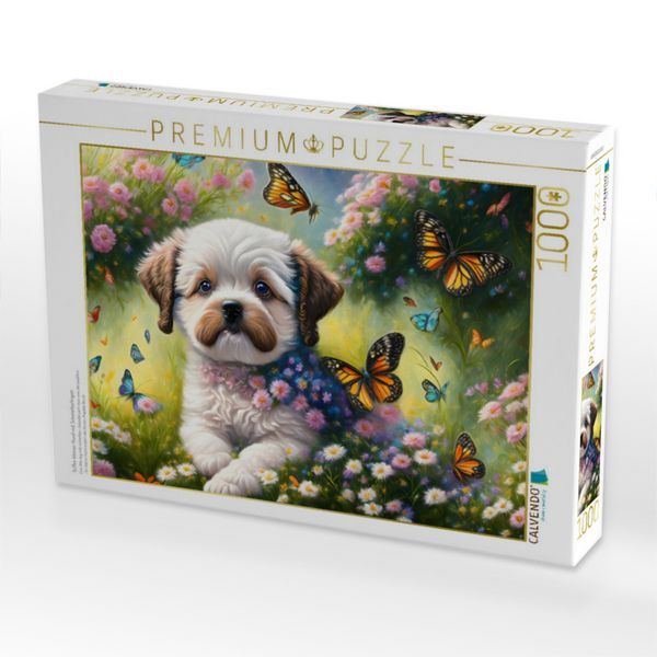 Produktbild: CALVENDO Puzzle S&uuml;&szlig;er kleiner Hund mit Schmetterlingen | 1000 Teile Lege-Gr&ouml;&szlig;e 64x48cm Foto-Puzzle f&uuml;r gl&uuml;ckliche Stunden
