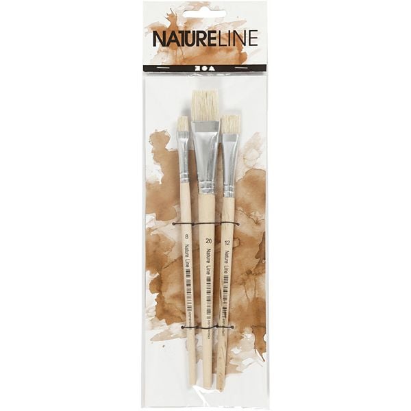 Produktbild: Creativ Company Nature Line Pinsel, Nr. 8+12+20, L 18,5-20,5 cm, B 10-20 mm, Flach, 3 Stk