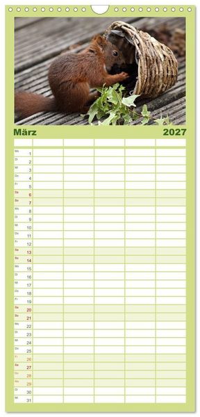 Produktbild: Familienplaner 2027 - Eichh&ouml;rnchen Kinder mit 5 Spalten (Wandkalender, 21 x 45 cm) CALVENDO
