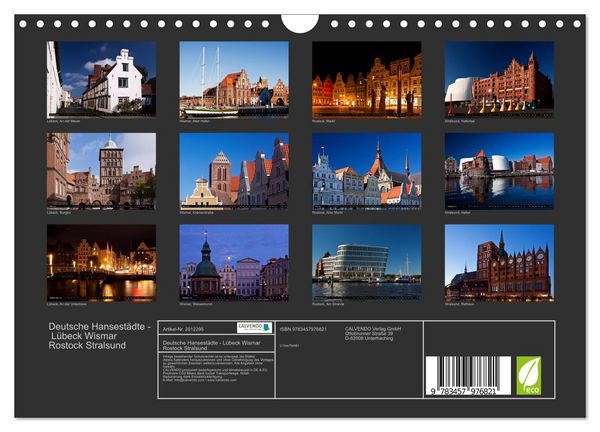 Produktbild: Deutsche Hansest&auml;dte - L&uuml;beck Wismar Rostock Stralsund (Wandkalender 2026 DIN A4 quer), CALVENDO Monatskalender