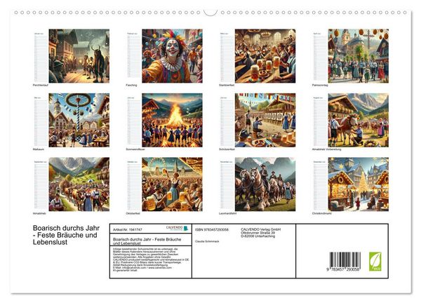 Produktbild: Boarisch durchs Jahr - Feste Br&auml;uche und Lebenslust (hochwertiger Premium Wandkalender 2026 DIN A2 quer), Kunstdruck in Hochglanz