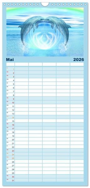 Produktbild: Familienplaner 2026 - Delfine - Kalender mit 5 Spalten (Wandkalender, 21 x 45 cm) CALVENDO