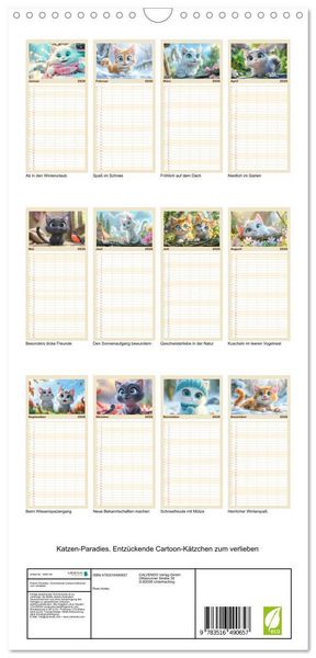 Produktbild: Familienplaner 2026 - Katzen-Paradies. Entz&uuml;ckende Cartoon-K&auml;tzchen zum verlieben mit 5 Spalten (Wandkalender, 21 x 45 cm) CALVENDO