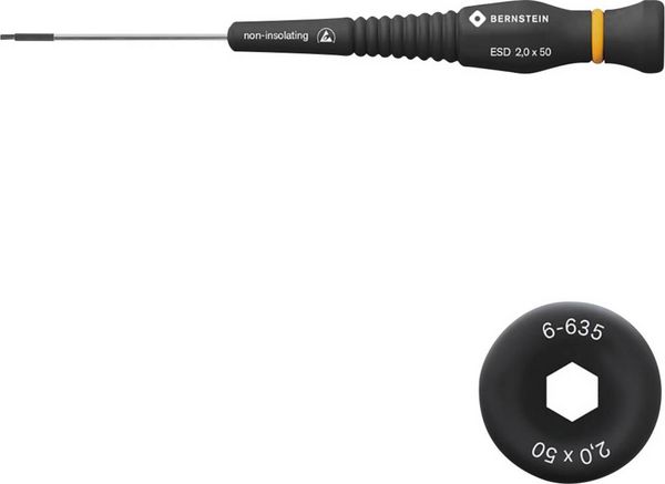 Produktbild: BERNSTEIN Tools for Electronics ESD Innen-Sechskantschraubendreher Schl&uuml;sselweite (metrisch): 2 mm Klingenl&auml;nge: 50 mm