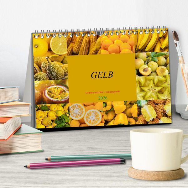 Produktbild: GELB - Gem&uuml;se und Obst - Sonnengereift (Tischkalender 2026 DIN A5 quer), CALVENDO Monatskalender