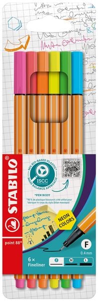 Produktbild: STABILO Fineliner -   point 88 - 6er Pack - Neonfarben