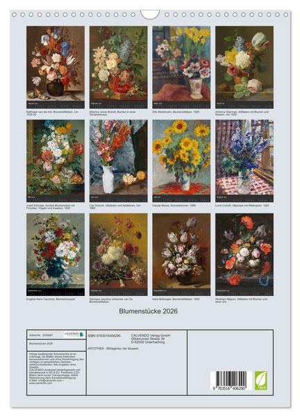 Produktbild: Blumenst&uuml;cke 2026 (Wandkalender 2026 DIN A3 hoch), CALVENDO Monatskalender