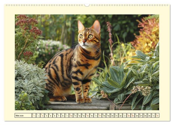 Produktbild: Toyger Katzen. Der exotische Mini-Tiger im Garten (hochwertiger Premium Wandkalender 2026 DIN A2 quer), Kunstdruck in Hochglanz