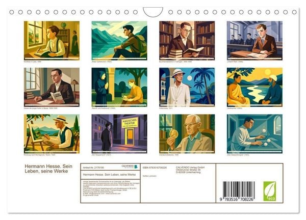 Produktbild: Hermann Hesse. Sein Leben, seine Werke (Wandkalender 2026 DIN A4 quer), CALVENDO Monatskalender