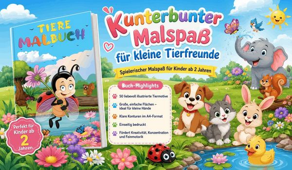 Produktbild: Tiere Malbuch f&uuml;r Kinder ab 2 Jahren mit 50 sch&ouml;nen Tiermotiven zum Ausmalen