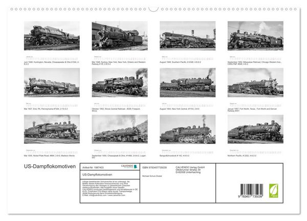 Produktbild: US-Dampflokomotiven (hochwertiger Premium Wandkalender 2026 DIN A2 quer), Kunstdruck in Hochglanz