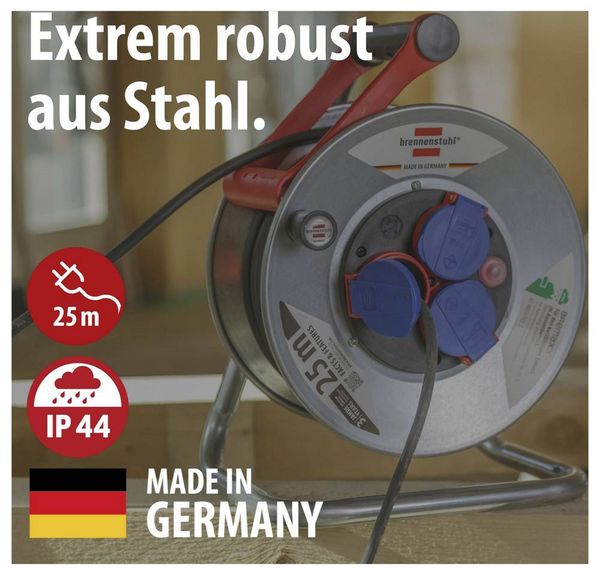 Produktbild: Brennenstuhl 1198520 Kabeltrommel 25m Schwarz Schutzkontakt-Stecker